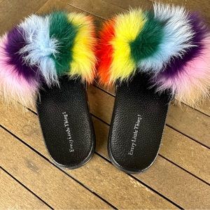 Rainbow Fur Slides Size 12